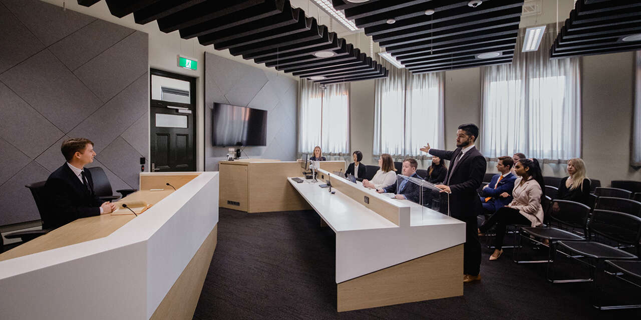 Students in the Moot Court at Curtin