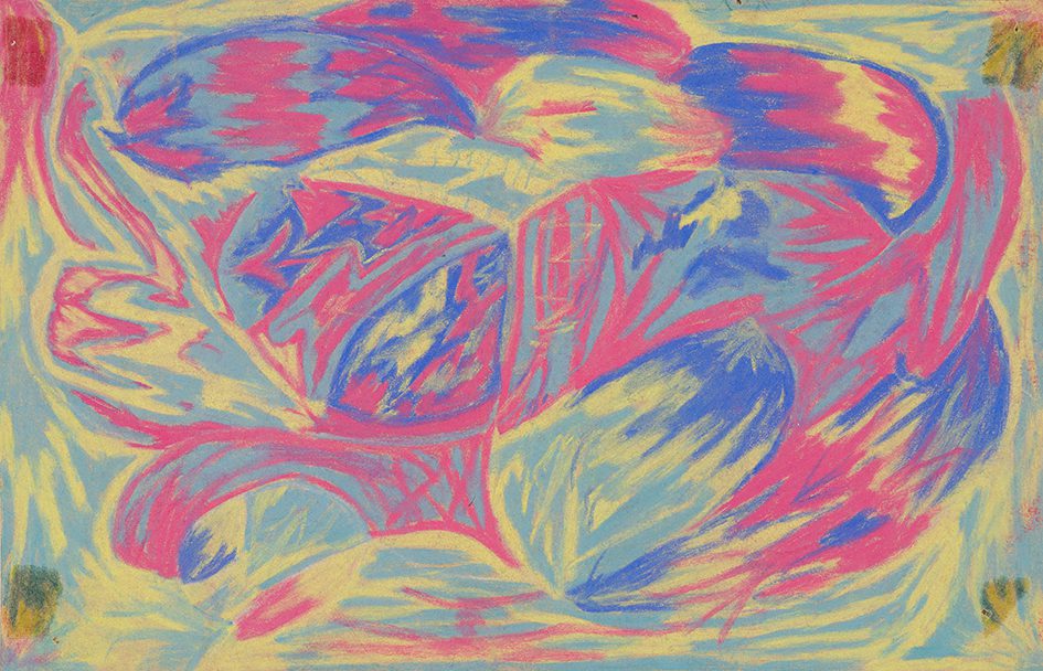 Once known child artist, Untitled, 1946-50, pastel on paper. 16.8 x 26.5 cm. Curtin University Art Collection. The Herbert Mayer Collection of Carrolup Artwork was donated for educational and research purposes by Colgate University, Hamilton, New York, USA in 2013.