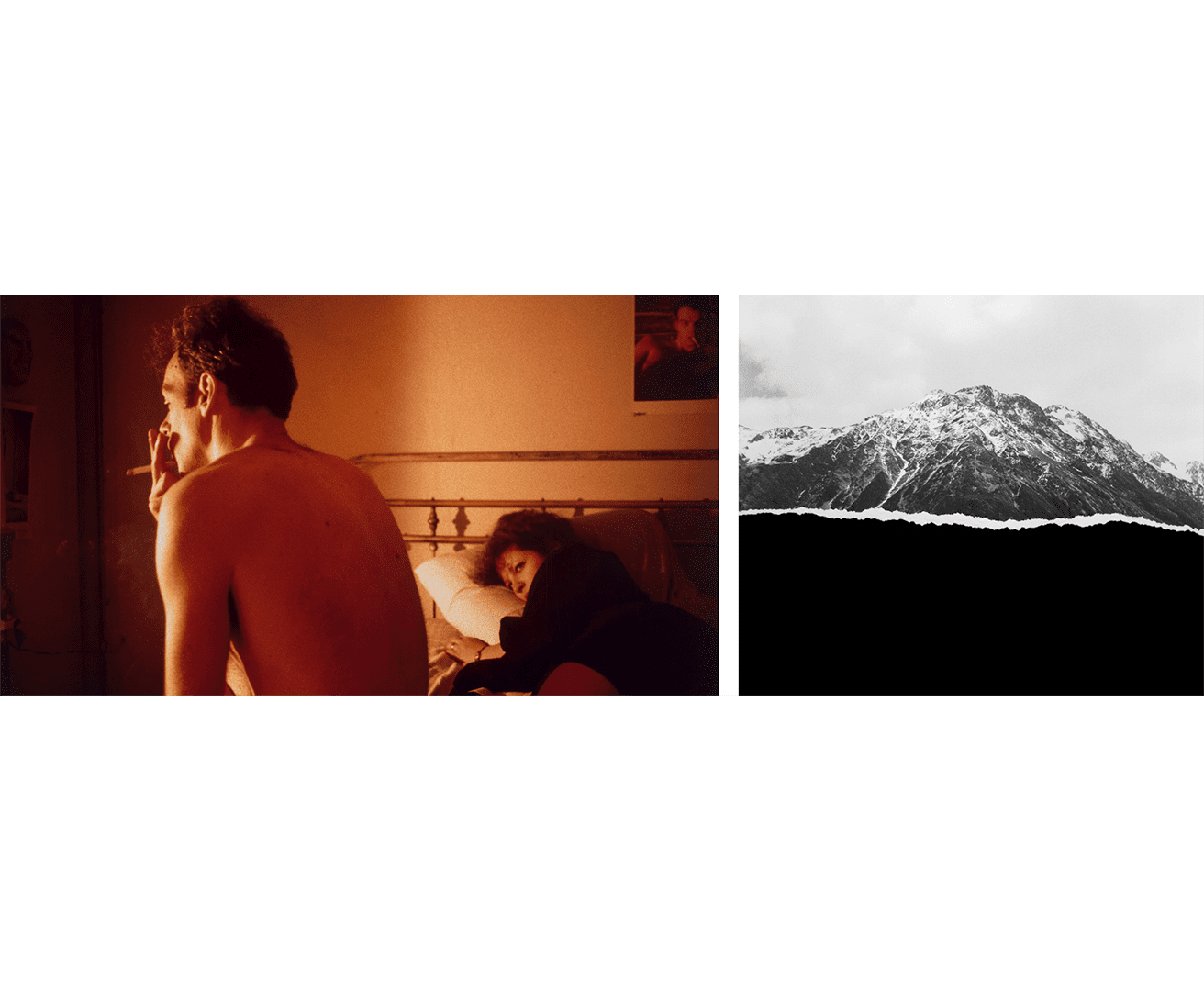 Image 1: Nan Goldin, Nan and Brian in bed, NYC, 1983, National Gallery of Australia, Kamberri/Canberra, purchased 1994 © Nan Goldin. Image 2: James Tylor, Aotearoa my Hawaiki #11, 2015. Inkjet print on Hahnemühle paper with rip, 50 x 25 cm. Courtesy the artist, Vivien Anderson Gallery, Melbourne, N.Smith.Gallery, Sydney, and GAGPROJECTS, Adelaide and Copyright the artist.
