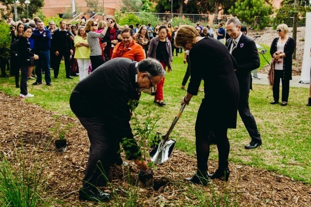 Deputy Vice-Chancellor of Education Jill Downie tree planting