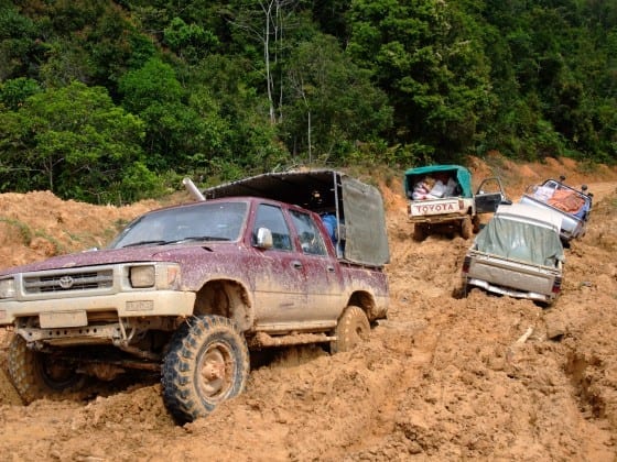 Logging roads in northern Sarawak, which are not always in good condition. Photo credit: Sidney Wee.