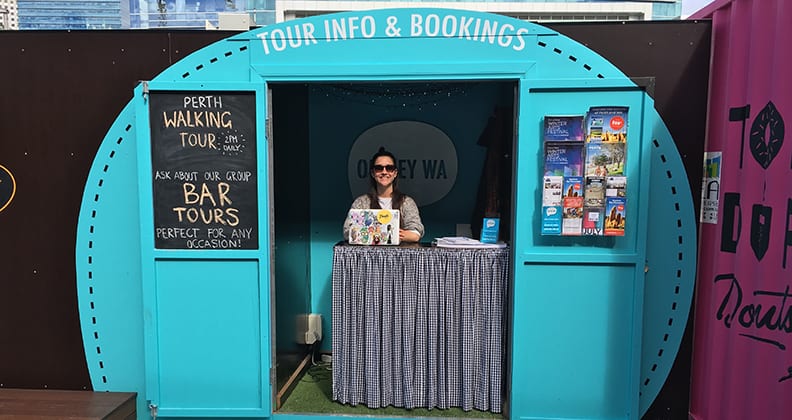 Oh Hey WA's new info and bookings booth located at Yagan Square.