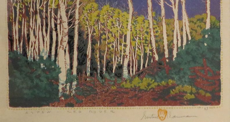 Gustave Baumann's print of "Aspen Red River." 