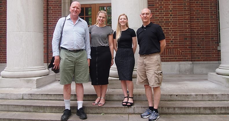 Dr Dzidic with colleagues outside Peabody College, Vanderbilt University, Nashville - L-R Professor Doug Perkins, Dr Dzidic, Dr Emily Castell, Professor Paul Speer.