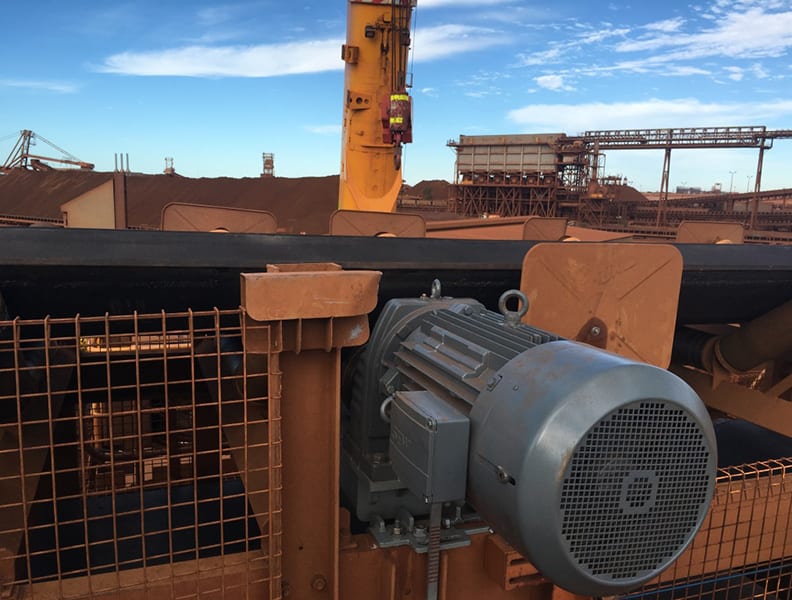 Close up image of drive on a mine site conveyor.
