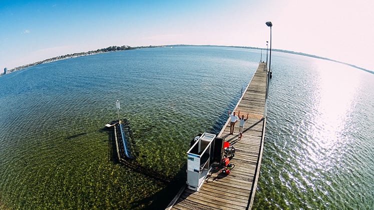 Bird'seye view of Como Jetty with Bombora wave energy convertor.
