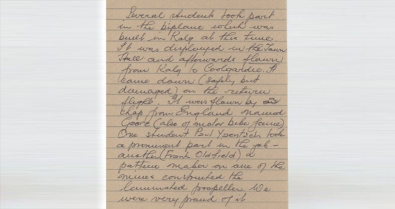 Letter written by one of the then-teachers at the Kalgoorlie School of Mines