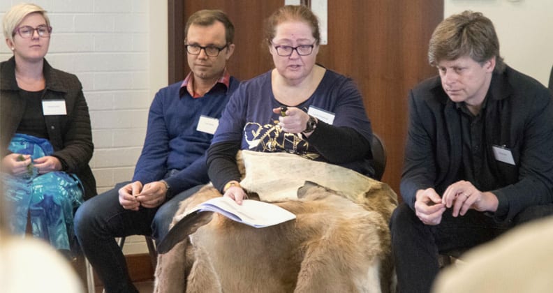 Tod and Carol (centre) facilitate the yarning circle.