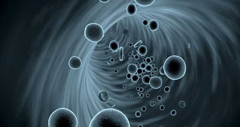 3D illustration of drugs in a blood.