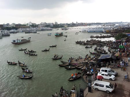 A busy Buriganga River scene