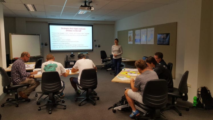 Dr Eleanor Quested delivering training to coaches.