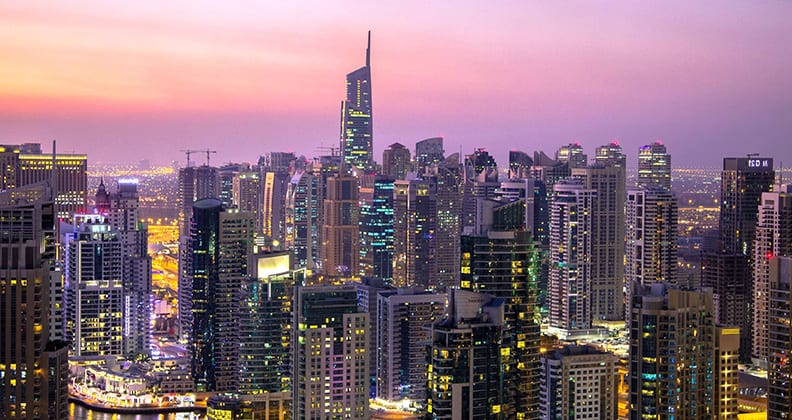 Dubai skyline at dusk