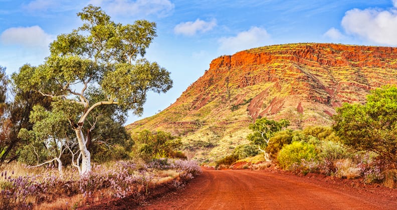 Red dirt outback road in Western Australia near Mount Nameless.