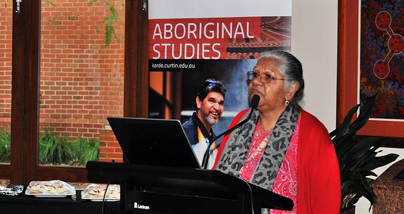Ms Bev Councillor, Project Research Assistant, speaking at the Centre for Aboriginal Studies.