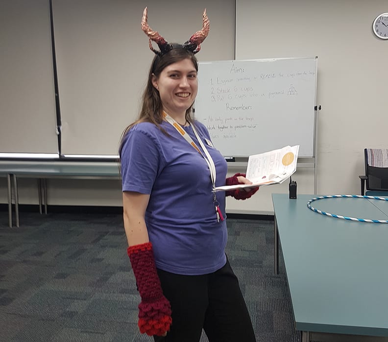 Jacinta dressing up at Scitech's Creativity Central school holiday program.