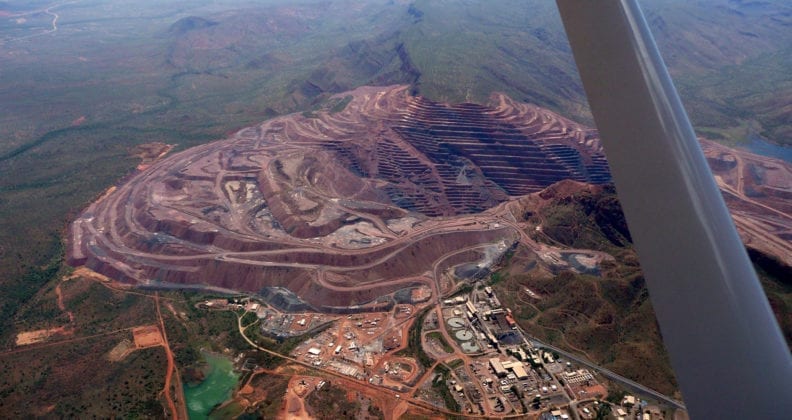 Aerial view of the Argyle Diamond Mine located in the East Kimberly Region of Western Australia.
