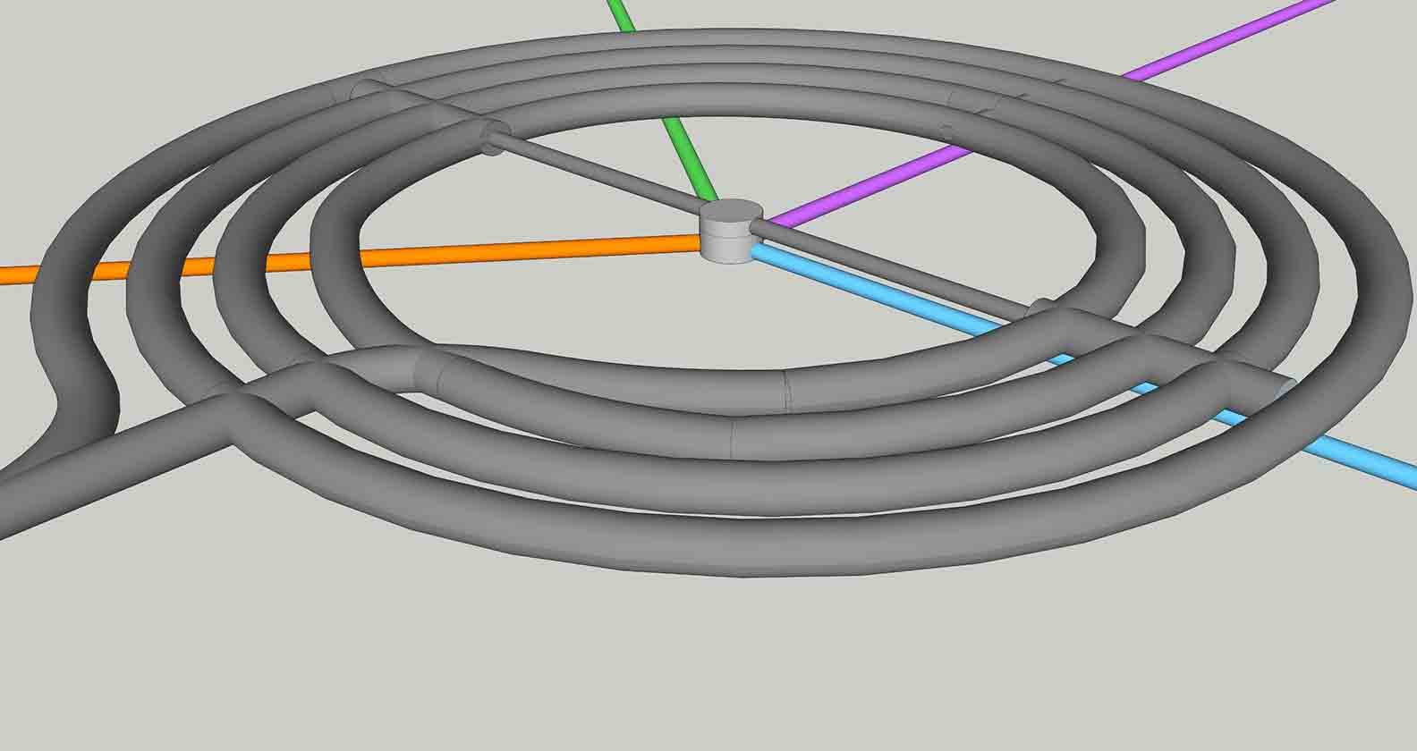 Concept for a compact, below-ground, multi-layered spiralling tunnel on Mars.