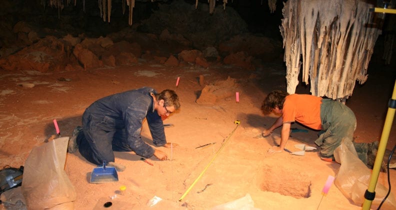 Allentoft in a Nullarbor cave, looking for extinct megafauna.