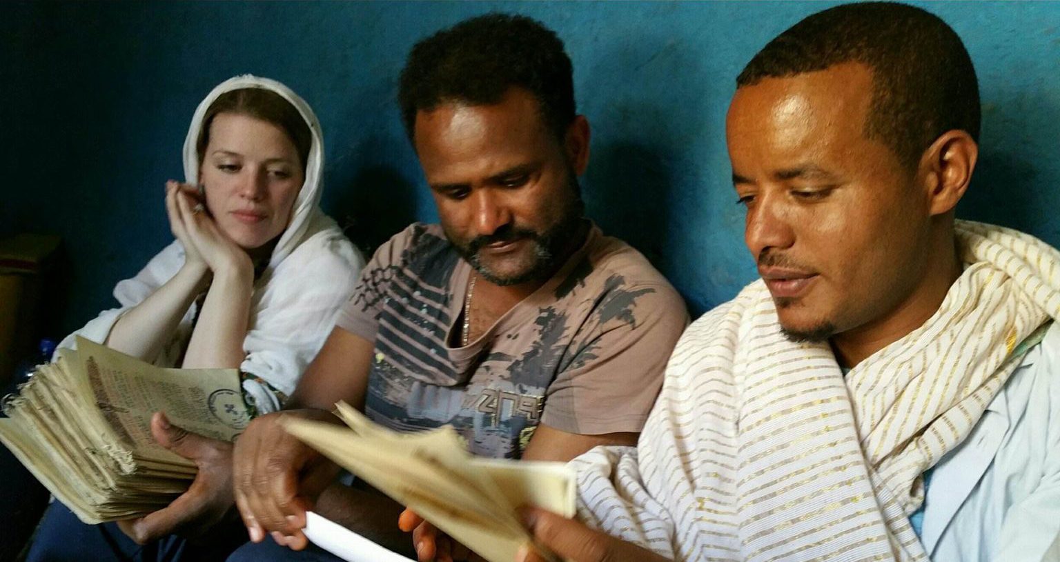 Dr Yirga Woldeyes meeting traditional Ge'ez teachers.