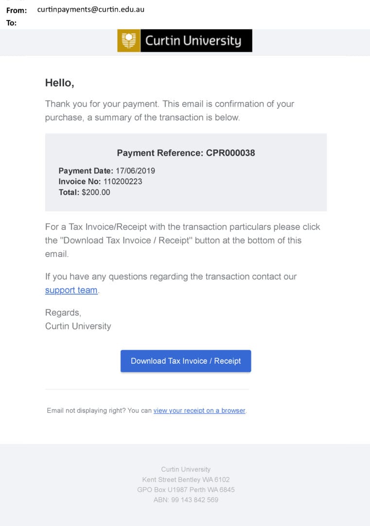 Image for New receipt for Curtin ePay