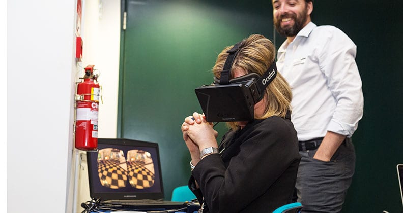 First-time Oculus Rift user at The Hive
