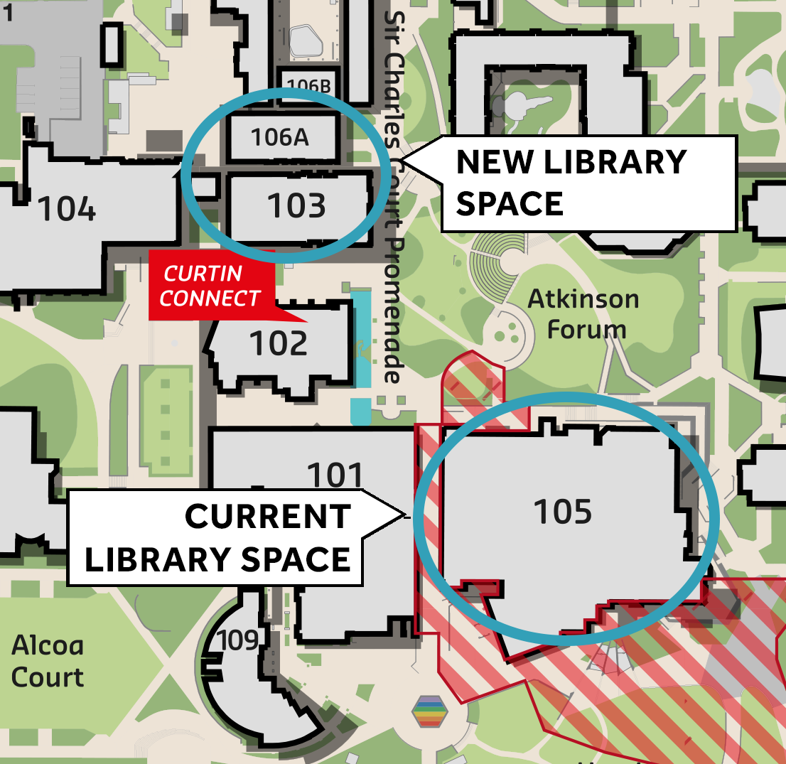 Map showing the location of the new Library Central location.