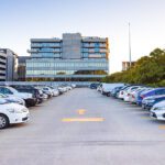 A carpark filled with parked cars on the Perth campus