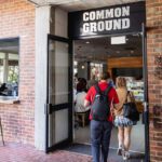 Students walking into Common Ground cafe