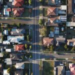 An aerial view of a residential suburb