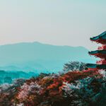 Red and Black Temple Surrounded by trees.