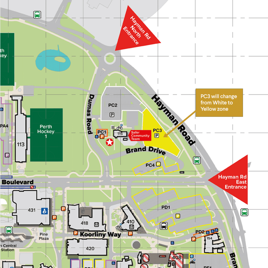 Parking changes near the Hayman Road entrance