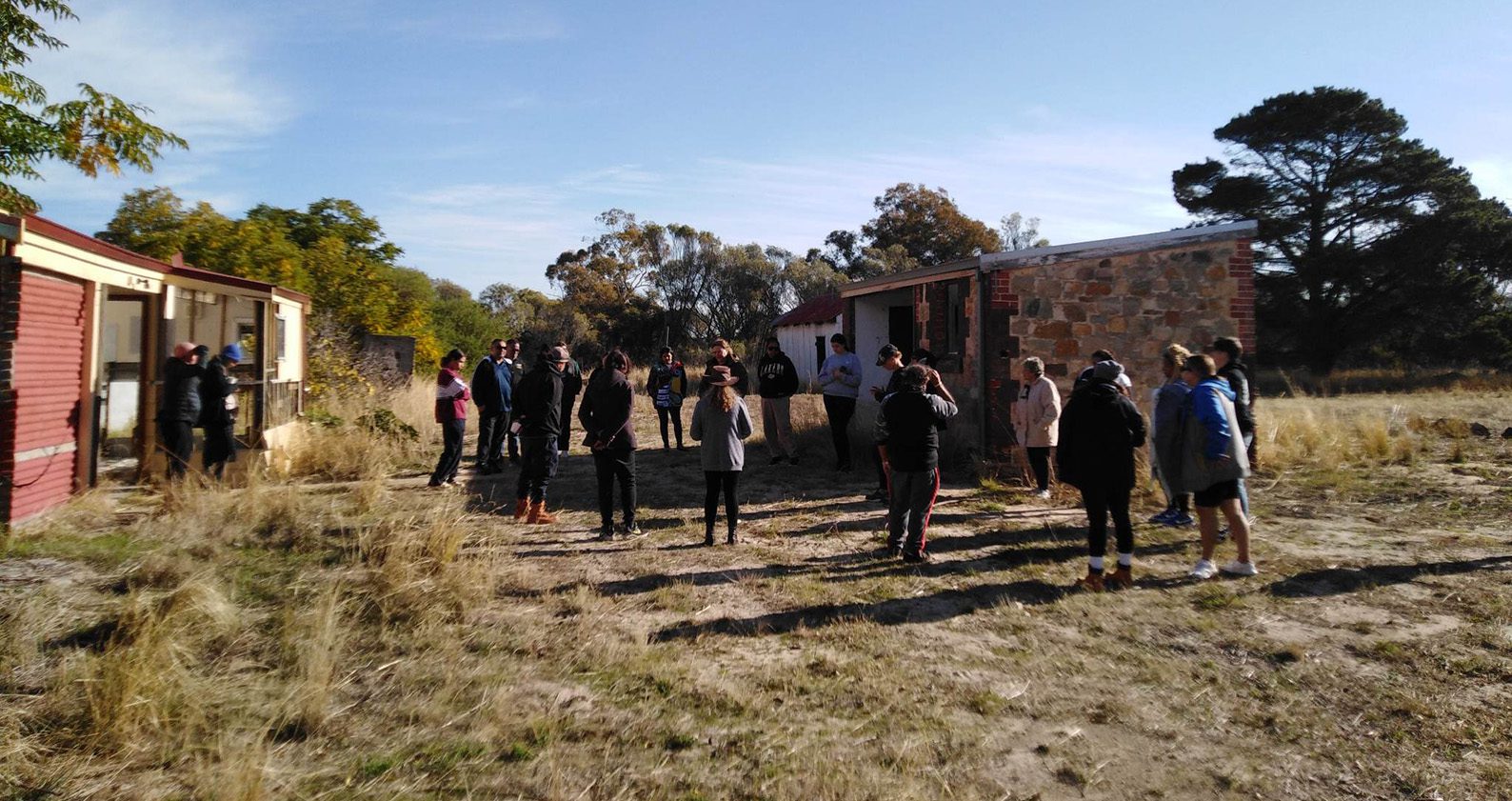 A group of students yarning in Marribank.