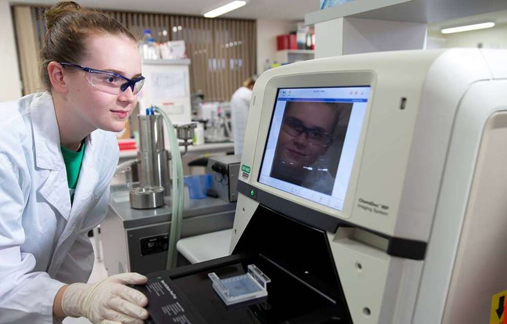 Curtin student using lab analysis equipment