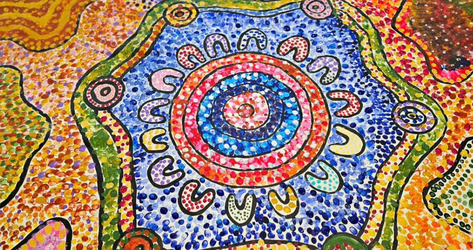 Artwork by Julianne Wade (lead artist) and the participants of the 2023 Indigenous Futures High School Challenge.