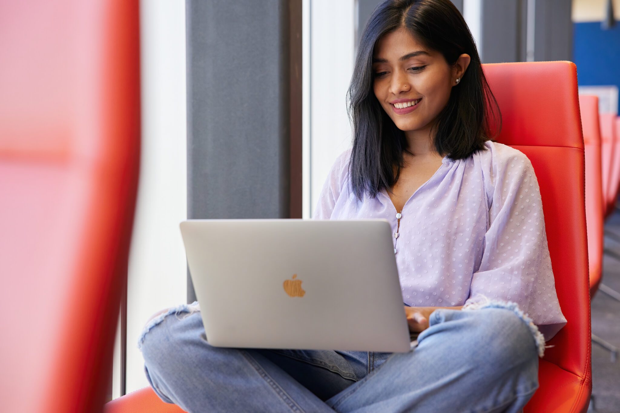 Student working on a laptop.