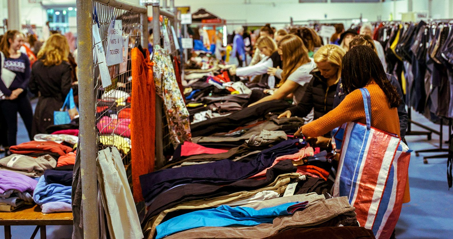 People shopping at the Bindaring Clothing Sale