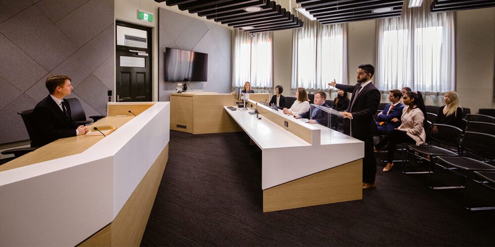 Students practice in Curtin's Jeanette Hacket Moot Court facility.