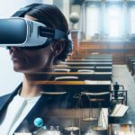 Lawyer in courtroom wearing occulus rift