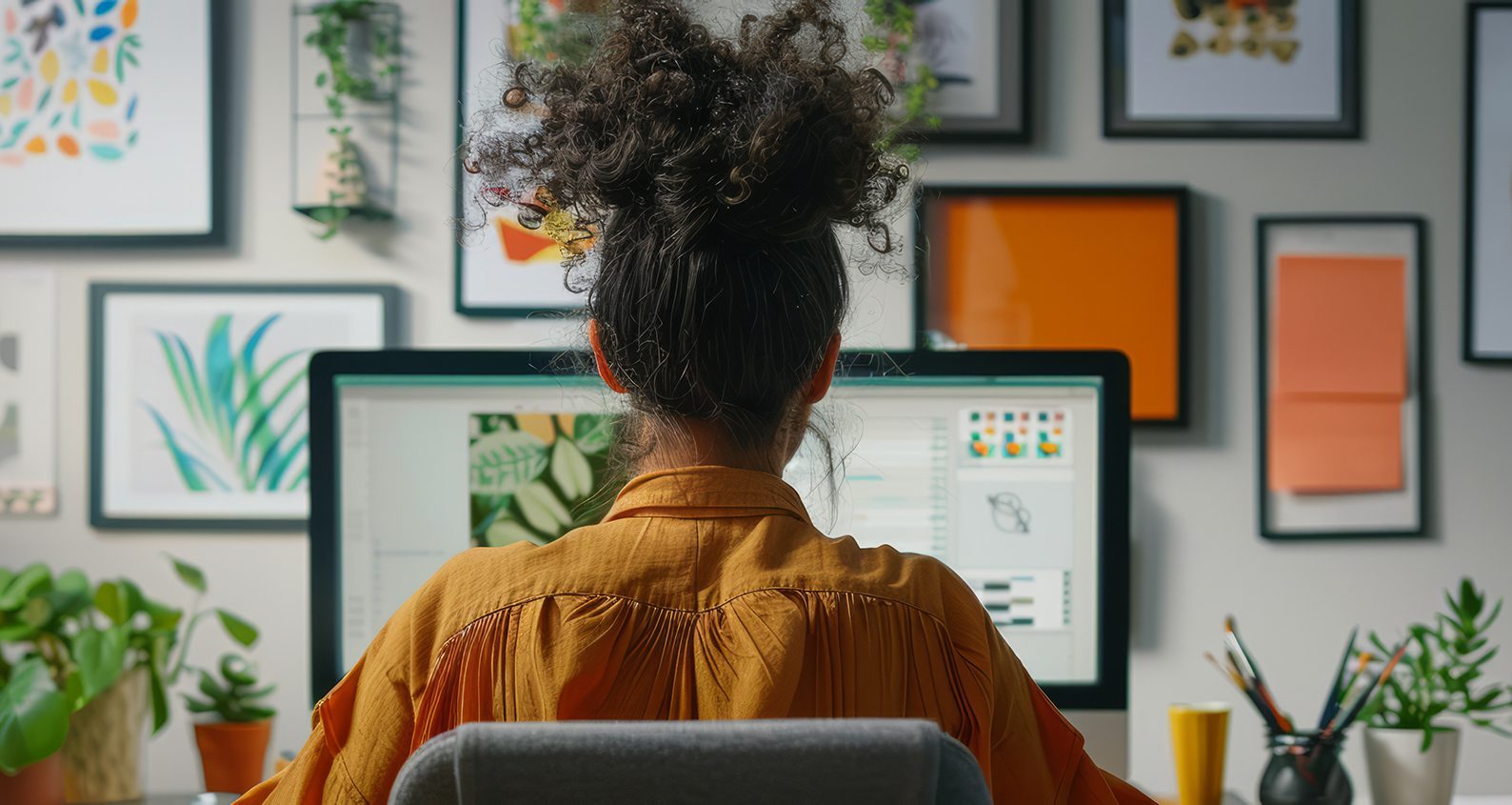 Student facing their computer, creating an online portfolio