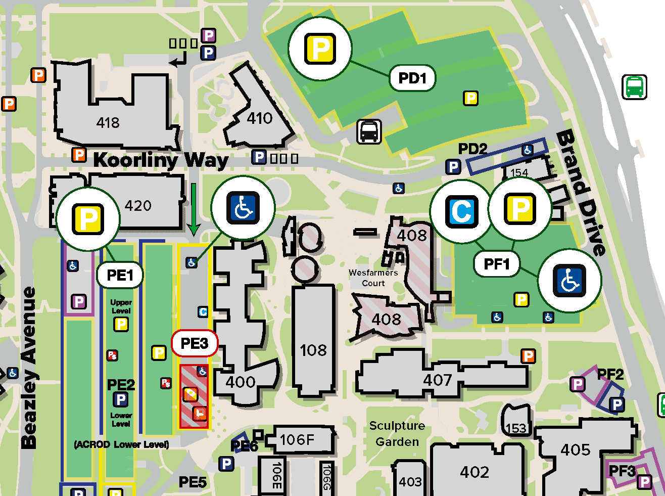 A graphic map of the Curtin Perth campus.
