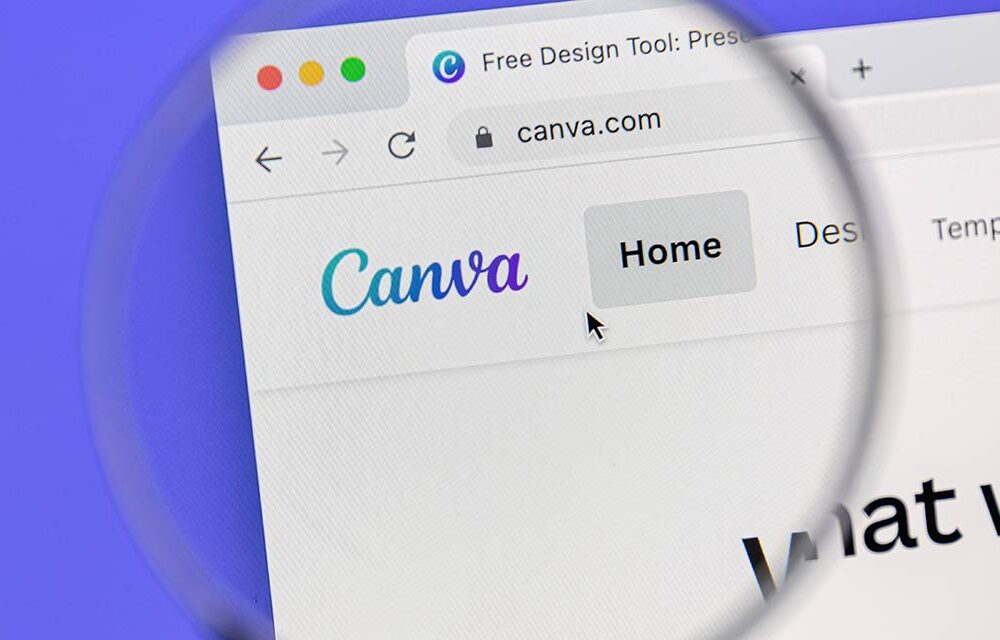 Canva website showing on screen