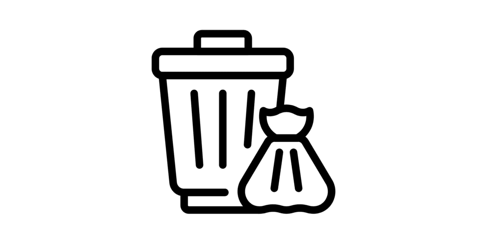 Icon of a bin and trash bag. This icon represents edge-computing enabled waste management, a smart city technology.