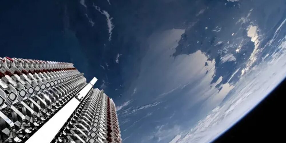 SpaceX satellites before deployment overlooking the earth from space. Satellites enhance smart city technology capabilities.