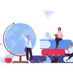 A cartoon of people and objects.