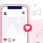 Mobile phone surrounded by social media icons.