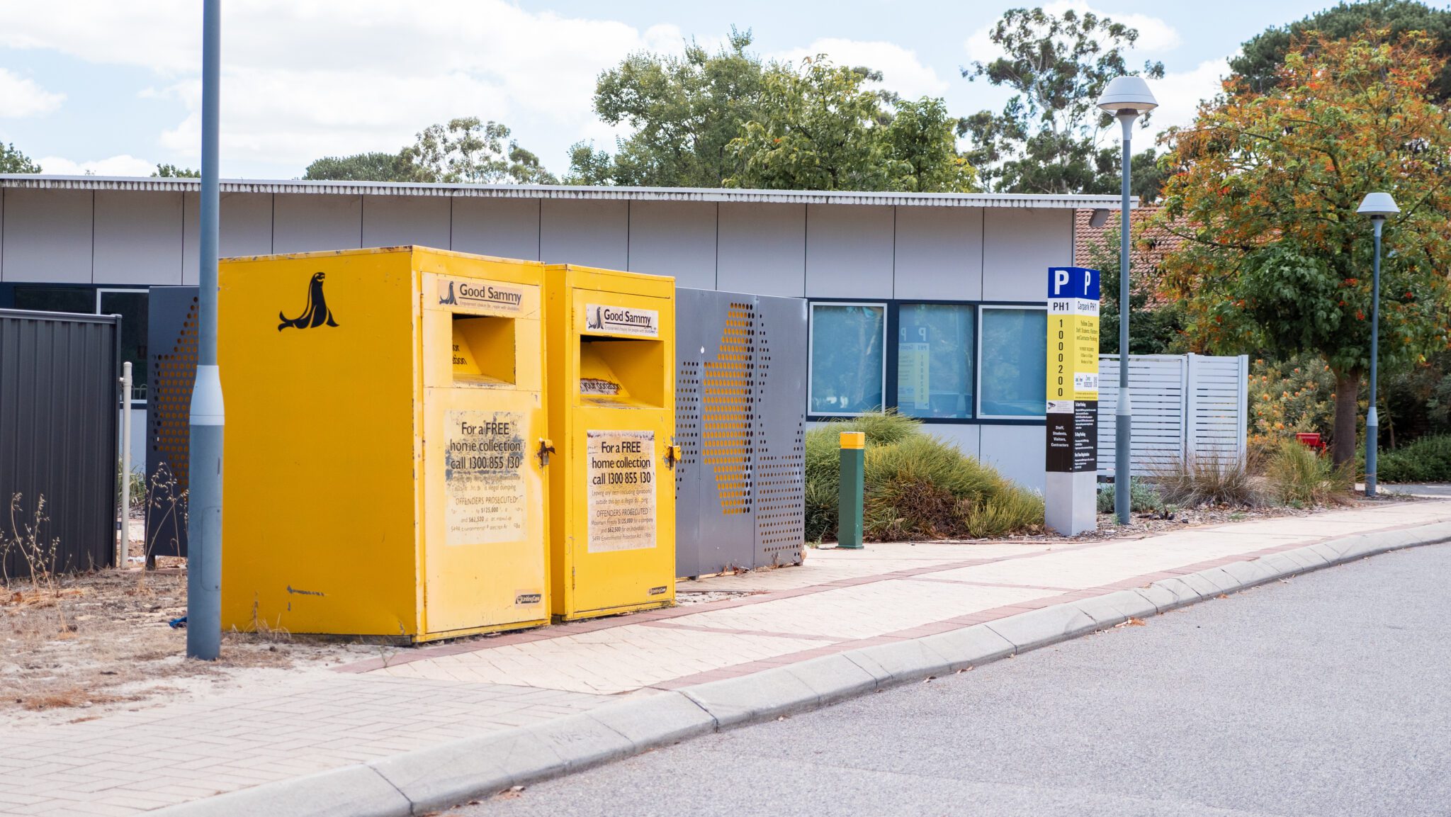 Donation bins outside B502D