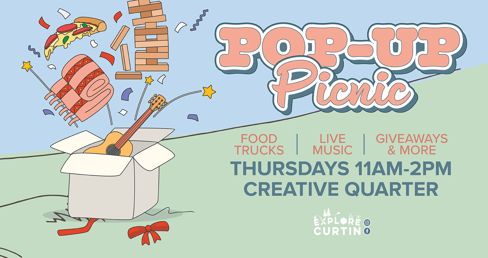 Event graphic that reads 'Pop-Up Picnic'