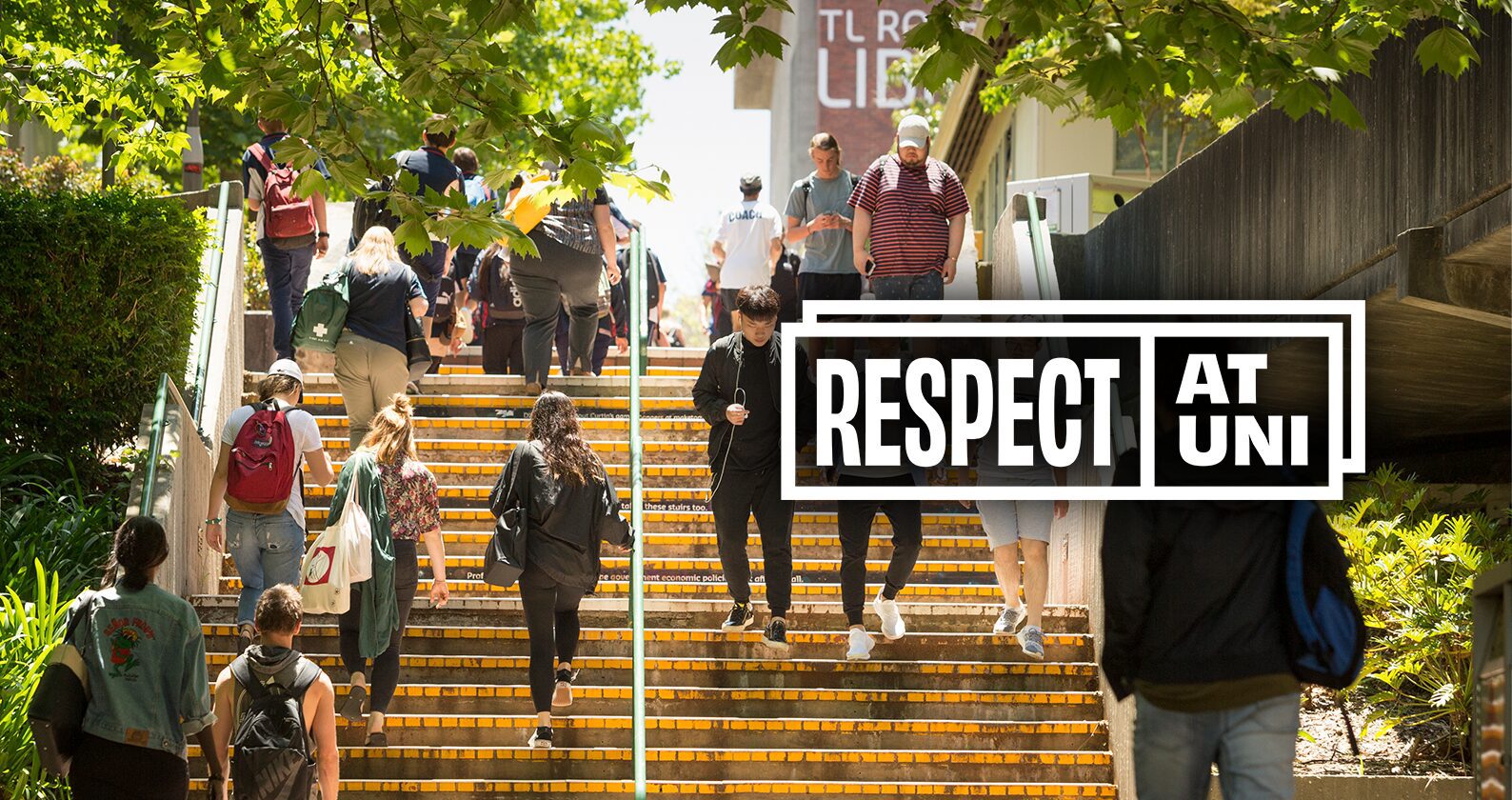 Student walk on campus during Respect at Uni Week