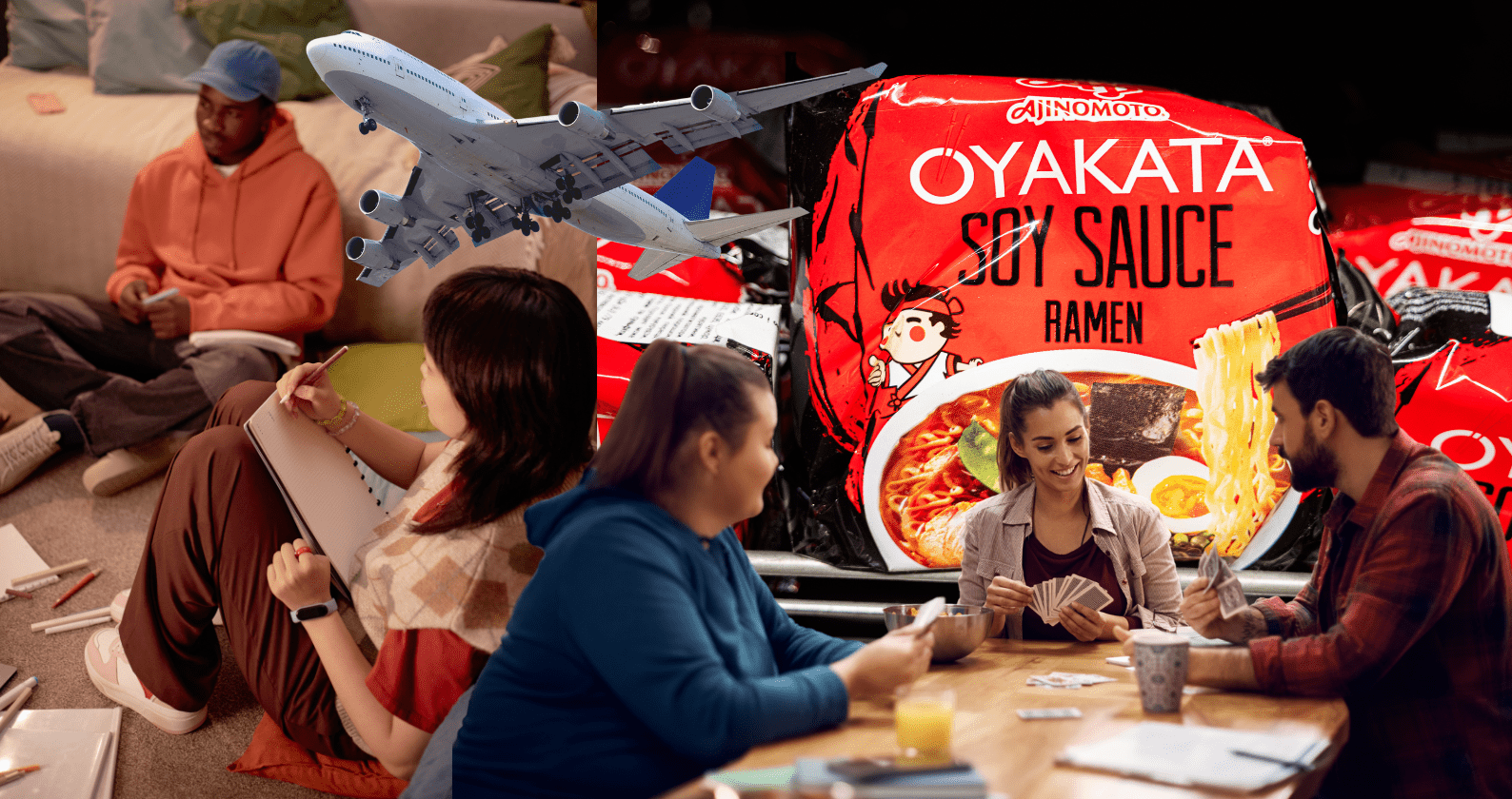 A collage of images of students and ramen.