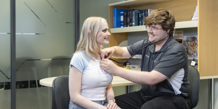 Curtin Pharmacy students practise vaccinating.